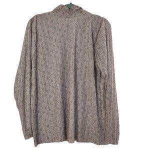 Zara Tan Jacquard Floral Pleated Long Sleeve High Neck Blouse Size Large